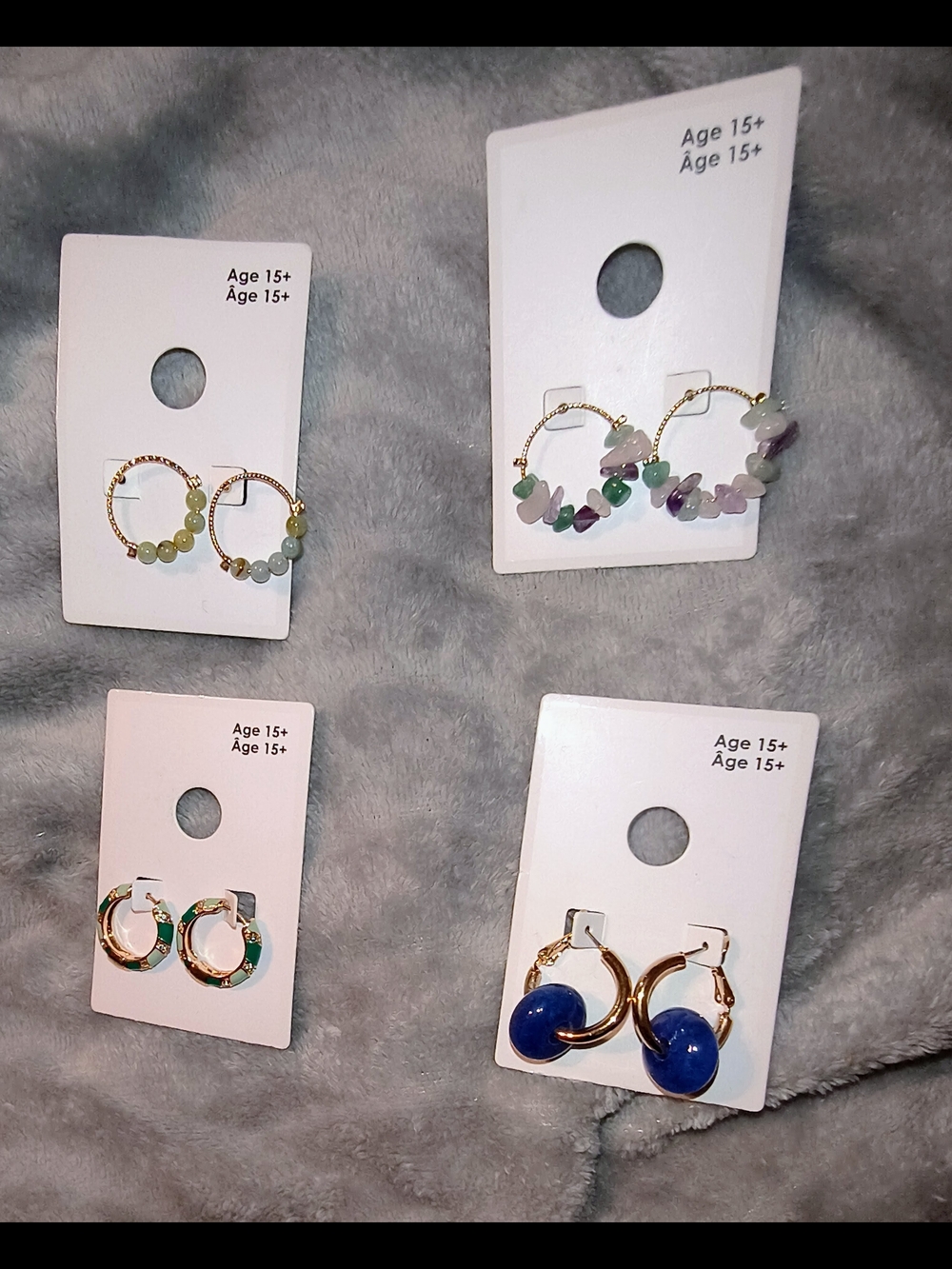 Hoop Earrings Set with Multicolor Beads and Stones